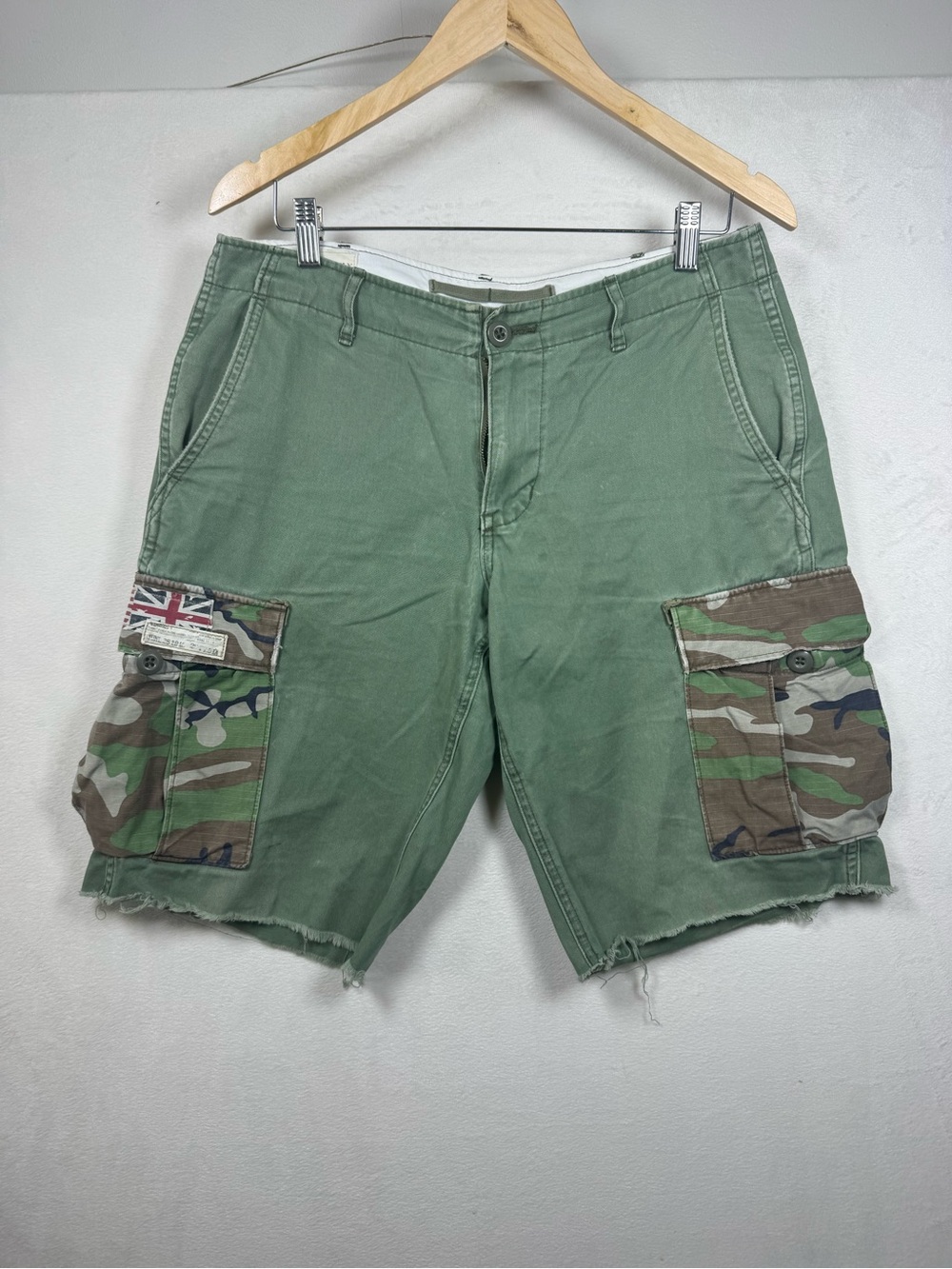 VTG Ralph Lauren Polo Denim Supply Military Flag Patchwork Camo Cargo Shorts Men